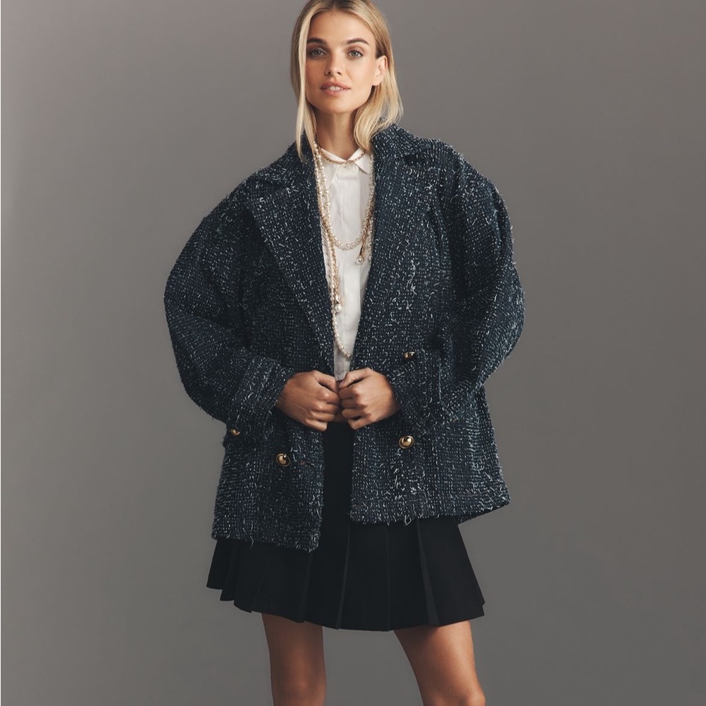 NWT Anthropologie Maeve Needle Punched Denim Blazer Coat